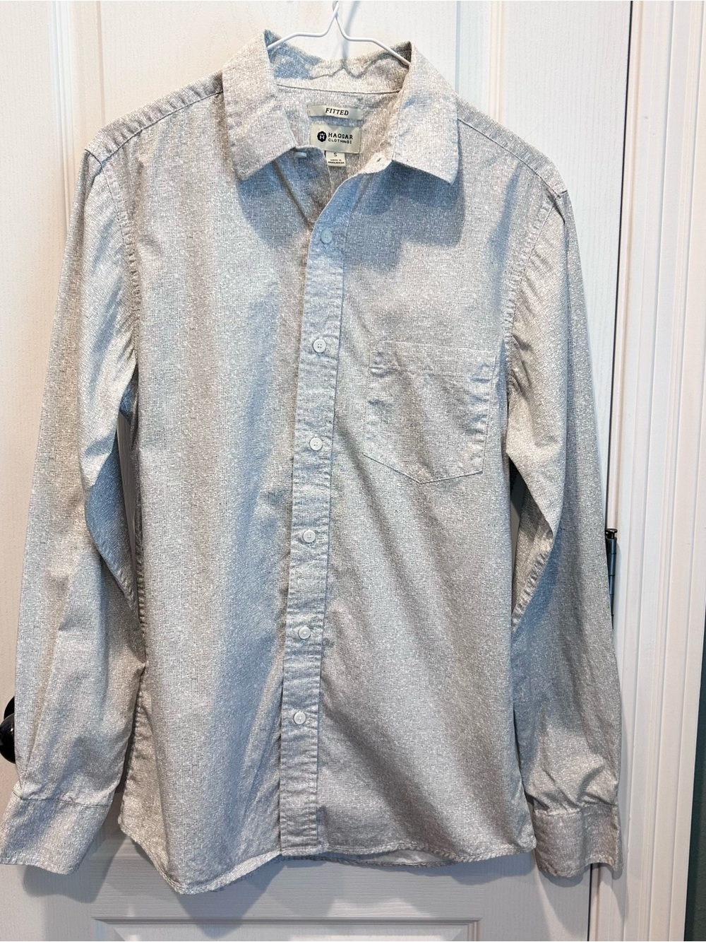 Haggar Men’s Size Small Heather Black/White Long Sleeve Button Up Shirt